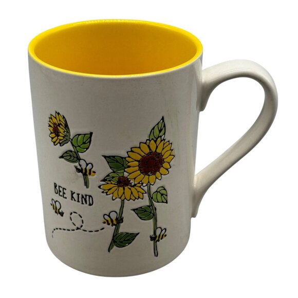 Bee Kind Sunflower & Bee Ceramic Mug Yellow Interior tag yellow 5" tall READ - Picture 1 of 6
